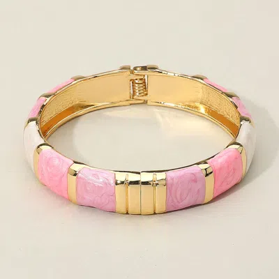 Fashnzfab Enamel Bamboo Hinged Bangle Bracelet Multi, Pink