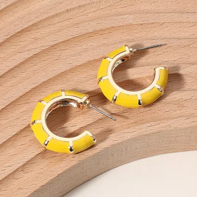 Fashnzfab Enamel Bamboo Hoop Earrings In Gold