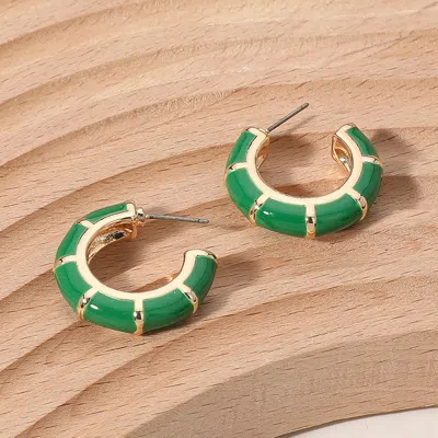 Fashnzfab Enamel Bamboo Hoop Earrings In Gold