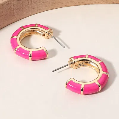 Fashnzfab Enamel Bamboo Hoop Earrings In Pink