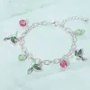 Fashnzfab Enamel Bird Faceted Beads Charm Station Bracelet Antique Silver, Multi In Multi