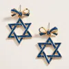 Fashnzfab Enamel Bow Accent Star Of David Dangle Earrings In Gold
