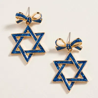 Fashnzfab Enamel Bow Accent Star Of David Dangle Earrings In Gold