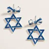 Fashnzfab Enamel Bow Accent Star Of David Dangle Earrings In Silver