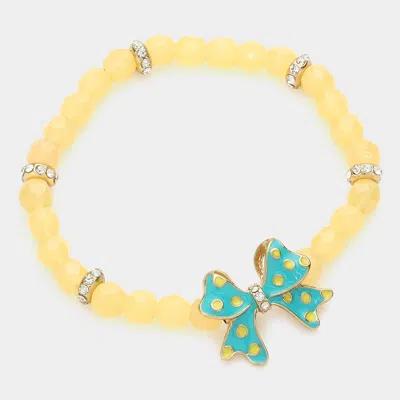Fashnzfab Enamel Bow Beaded Stretch Bracelet Gold, Yellow In Multi