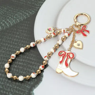 Fashnzfab Enamel Bow Cowboy Boot Heart Floral Ceramic Ball Beaded Keychain / Bag Charm In Multi