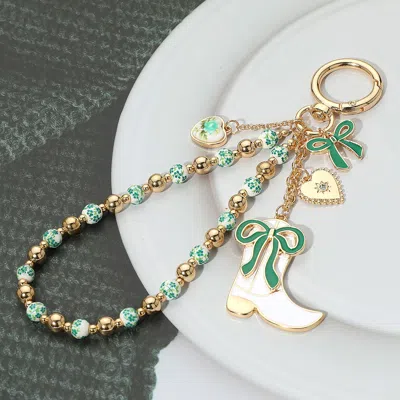 Fashnzfab Enamel Bow Cowboy Boot Heart Floral Ceramic Ball Beaded Keychain / Bag Charm In Multi