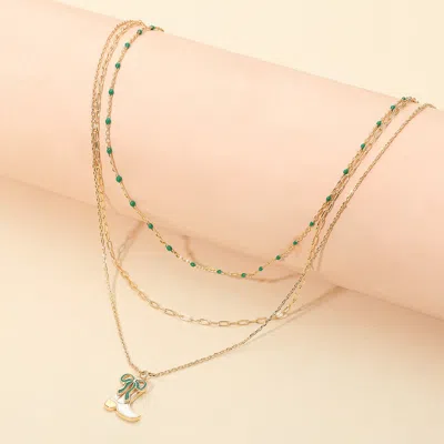 Fashnzfab Enamel Bow Cowboy Boot Pendant Triple Layered Necklace In Gold