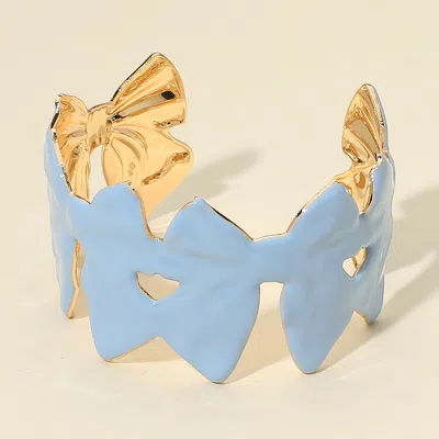 Fashnzfab Enamel Bow Cuff Bracelet In Blue