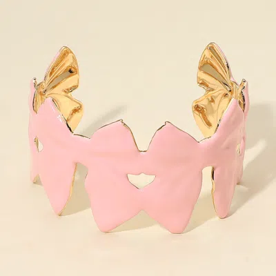 Fashnzfab Enamel Bow Cuff Bracelet In Pink