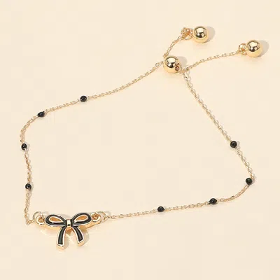 Fashnzfab Enamel Bow Dainty Adjustable Cinch Pull Tie Bracelet Black, Gold In Multi