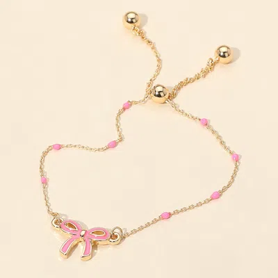 Fashnzfab Enamel Bow Dainty Adjustable Cinch Pull Tie Bracelet Fuchsia, Gold, Pink In Multi