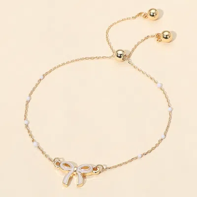 Fashnzfab Enamel Bow Dainty Adjustable Cinch Pull Tie Bracelet Gold, Lavender In Multi