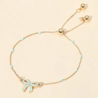 Fashnzfab Enamel Bow Dainty Adjustable Cinch Pull Tie Bracelet Gold, Mint
