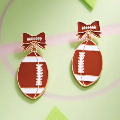 Fashnzfab Enamel Bow Football Dangle Earrings - Brown