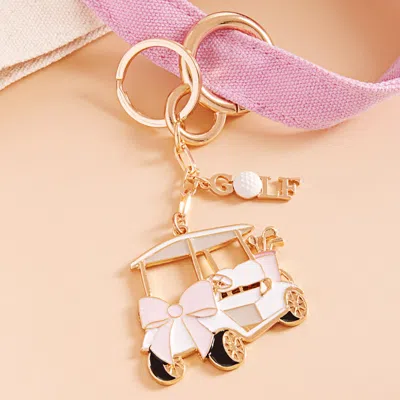 Fashnzfab Enamel Bow Golf Cart Keychain Bag Charm In White