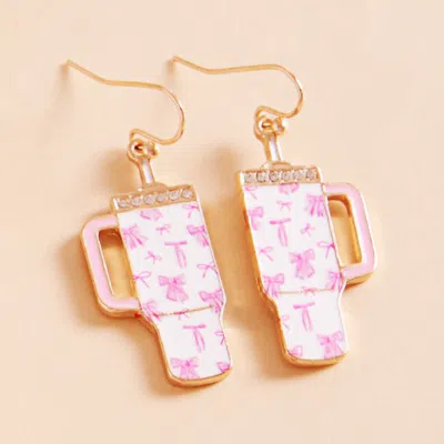 Fashnzfab Enamel Bow Pattern Tumbler Dangle Earrings In Gold