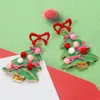 Fashnzfab Enamel Bow Pom Pom Christmas Tree Dangle Earrings - Gold, Green In Red