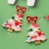 Fashnzfab Enamel Bow Pom Pom Christmas Tree Dangle Earrings - Gold, Pink In Multi