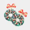 Fashnzfab Enamel Bow Stone Embellished Wreath Link Dangle Earrings In Green
