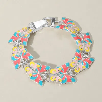 Fashnzfab Enamel Butterfly Link Magnetic Bracelet Multi, Silver