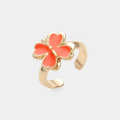 Fashnzfab Enamel Butterfly Ring In Red