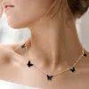 Fashnzfab Enamel Butterfly Station Necklace In Black