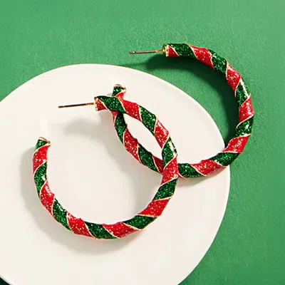 Fashnzfab Enamel Candy Cane Hoop Earrings In Multi