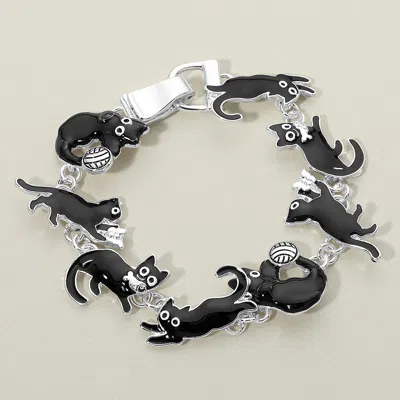 Fashnzfab Enamel Cat Charm Link Magnetic Bracelet In Brown