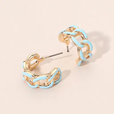 Fashnzfab Enamel Chain Hoop Earrings In Blue