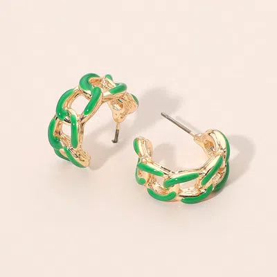 Fashnzfab Enamel Chain Hoop Earrings In Green