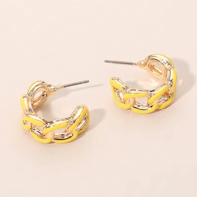 Fashnzfab Enamel Chain Hoop Earrings In Yellow