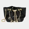 Fashnzfab Enamel Charm Chain Pointed Faux Leather Pearl Pointed Chain Mini Bucket Bag In Black