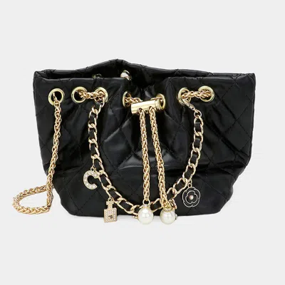 Fashnzfab Enamel Charm Chain Pointed Faux Leather Pearl Pointed Chain Mini Bucket Bag In Multi