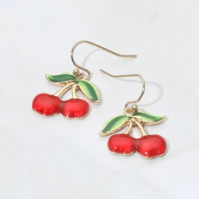 Fashnzfab Enamel Cherry Dangle Earrings In Multi