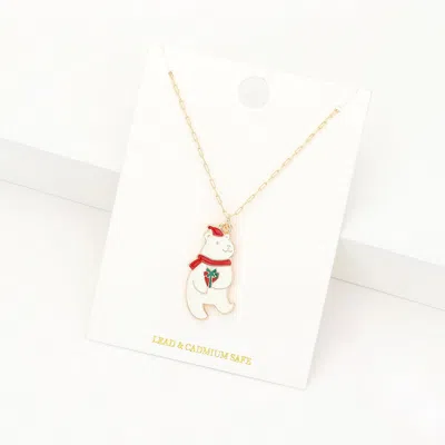 Fashnzfab Enamel Christmas Bead Pendant Necklace In Gold