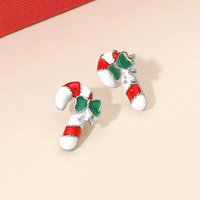 Fashnzfab Enamel Christmas Candy Cane Stud Earrings In Multi