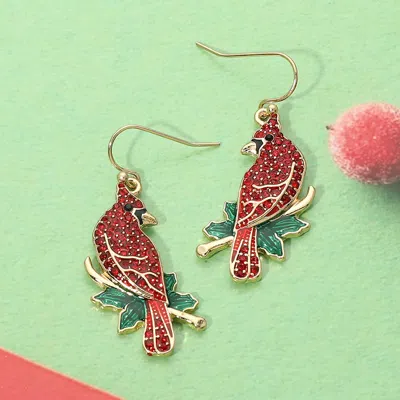 Fashnzfab Enamel Christmas Cardinal Bird Charm Drop Dangle Earrings In Multi