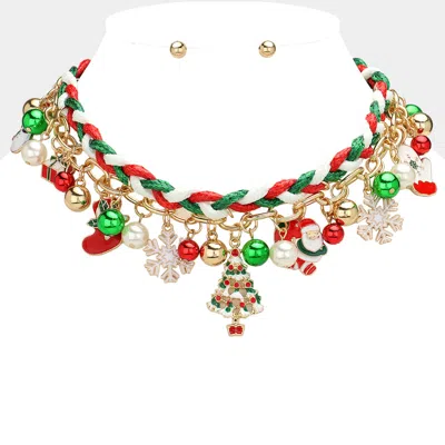 Fashnzfab Enamel Christmas Charm Bell Embellished Chain Braided Layered Necklace In Multi