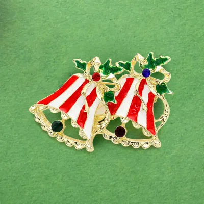 Fashnzfab Enamel Christmas Jingle Bell Pin Brooch In Gold