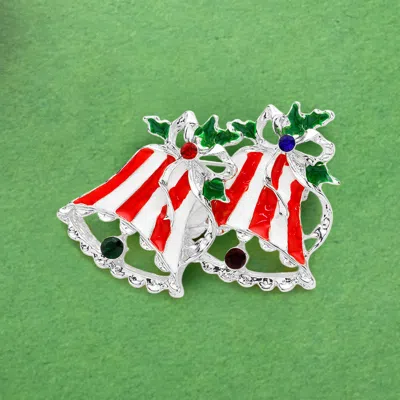 Fashnzfab Enamel Christmas Jingle Bell Pin Brooch In Red