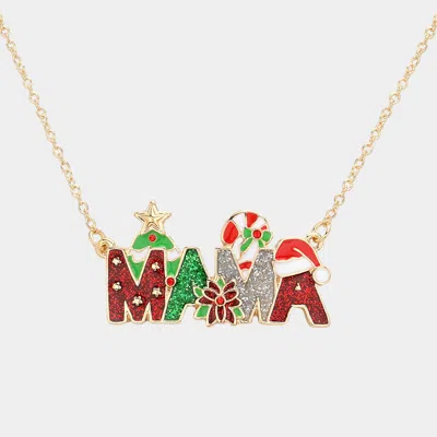 Fashnzfab Enamel Christmas Mama Message Pendant Necklace In Green