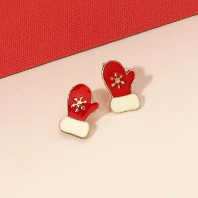 Fashnzfab Enamel Christmas Mitten Stud Earrings In Red