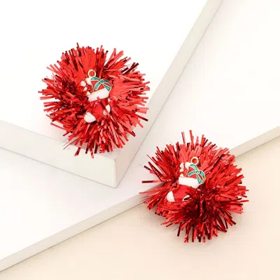 Fashnzfab Enamel Christmas Sock Candy Cane Tinsel Earrings In Red