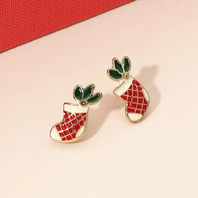 Fashnzfab Enamel Christmas Stocking Stud Earrings In Multi