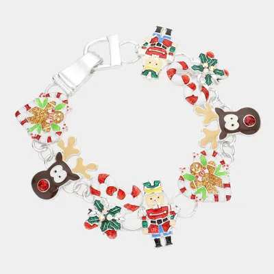 Fashnzfab Enamel Christmas Theme Charm Magnetic Bracelet Multi, Silver