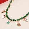 Fashnzfab Enamel Christmas Themed Charm Station Ribbon Strap Braided Necklace In Green