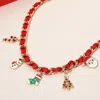Fashnzfab Enamel Christmas Themed Charm Station Ribbon Strap Braided Necklace In Red