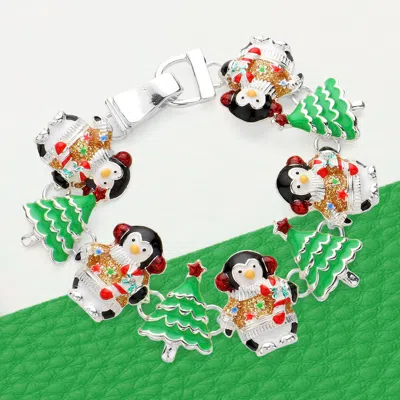 Fashnzfab Enamel Christmas Tree Penguin Link Magnetic Bracelet In Multi