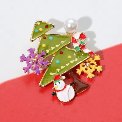 Fashnzfab Enamel Christmas Tree Snowman Snowflake Pearl Candy Cane Pin Brooch / Pendant In Multi